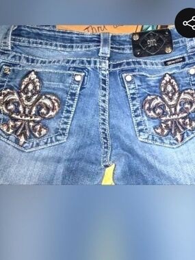 Miss Me Blue Denim Jeans with Embroidered Fleur de Lis